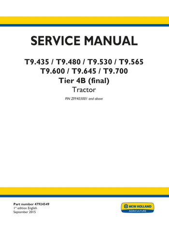 Unlock the full potential of your New Holland T9 series tractors with the comprehensive T9.435, T9.480, T9.530, T9.565, T9.600, T9.645, and T9.700 Tier 4B (Final) Service Manual (Part No. 47924549) in PDF format. This essential resource provides detailed maintenance procedures, troubleshooting tips, and technical specifications to ensure your equipment operates at peak performance. With easy navigation and clear illustrations, this manual is designed for both seasoned professionals and DIY enthusiasts