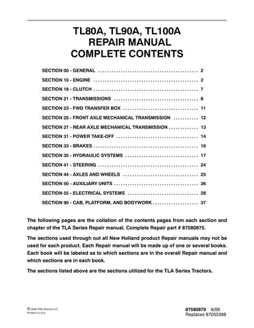 Introducing the NEW HOLLAND TL80A, TL90A, TL100A Tractor Repair Manual (87580879) in a convenient PDF format. This comprehensive guide is designed specifically for owners and mechanics, providing detailed instructions and diagrams to ensure your tractor operates at peak performance.