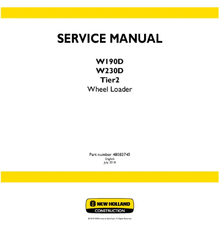 NEW HOLLAND W190D AND W230D TIER 2 WHEELED LOADER SERVICE MANUAL - PDF FILE