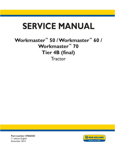 Unlock the full potential of your New Holland Workmaster 50, 60, and 70 Tier 4B (Final) tractor with the comprehensive service manual (part number 47866583) in PDF format. This essential guide provides detailed maintenance procedures, troubleshooting tips, and specifications to ensure your tractor operates at peak performance. With easy navigation and clear illustrations, you'll have the knowledge to tackle repairs and upkeep efficiently, saving you time and money. Invest in this invaluable resource today a