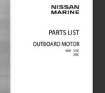 Discover the ultimate resource for maintaining your Nissan 2008 NSF15C and NSF20C outboard motors with our comprehensive Parts Catalog Manual. This PDF file is meticulously organized to provide you with detailed diagrams, part numbers, and specifications, ensuring you have everything you need at your fingertips for efficient repairs and maintenance.