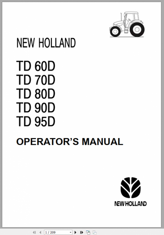 NEW HOLLAND TD-60D, 70D, 80D, 90D, 95D OPERATOR MANUAL - PDF FILE