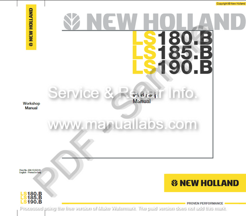 New Holland LS180.B, LS185.B, LS190.B Skid Steer Loader Workshop Repair Manual - 604.13.552.01