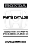 HONDA ACCORD DOOR 4 2002 AREA TW (TRANSMISSION 4AT, GRADE VX) PARTS CATALOG MANUAL - PDF DOWNLOAD