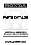 HONDA ACCORD DOOR 4 2003 AREA KS (TRANSMISSION 5AT, GRADE VTI) PARTS CATALOG MANUAL - PDF DOWNLOAD