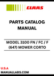 CLAAS MOWER CORTO 3100 FN / FC / F (647) PARTS CATALOGUE MANUAL S/N 64701001 - 64799999