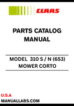 CLAAS MOWER CORTO 310 S / N (653) PARTS CATALOGUE MANUAL S/N 65301001 - 65399999