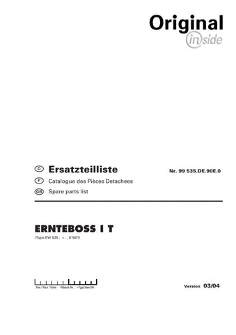Discover the ultimate resource for your Pöttinger agricultural equipment with the Ernteboss I T Parts Catalog Manual. This comprehensive PDF file is designed to provide you with detailed information on parts and components, ensuring you have everything you need for efficient maintenance and repairs.