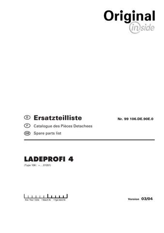 Discover the comprehensive Pöttinger Agricultural Ladeprofi 4 Parts Catalog Manual, now available in a convenient PDF format. This essential resource is designed for farmers and agricultural professionals seeking detailed information on Pöttinger's innovative Ladeprofi equipment. With easy navigation and clear illustrations, this manual ensures you have all the necessary specifications at your fingertips.