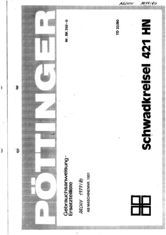 Discover the ultimate resource for your Pöttinger Agricultural Schwadkreisel 421 with our comprehensive Parts Catalog Manual, available in a convenient PDF format. This manual is meticulously designed to provide you with detailed information on every component, ensuring you have the knowledge needed for efficient maintenance and repairs.
