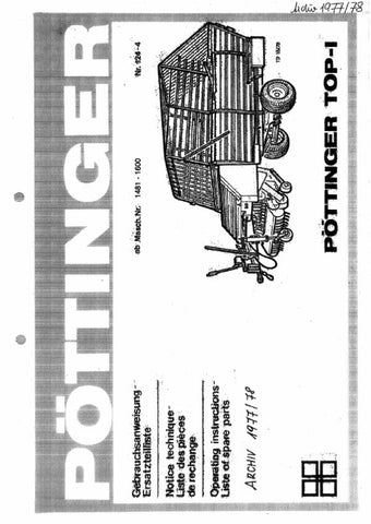 Discover the POTTINGER AGRICULTURAL TOP I PARTS CATALOG MANUAL, a comprehensive PDF file designed for farmers and agricultural professionals. This essential manual provides detailed information on parts and components, ensuring you have everything you need to maintain and repair your equipment efficiently.