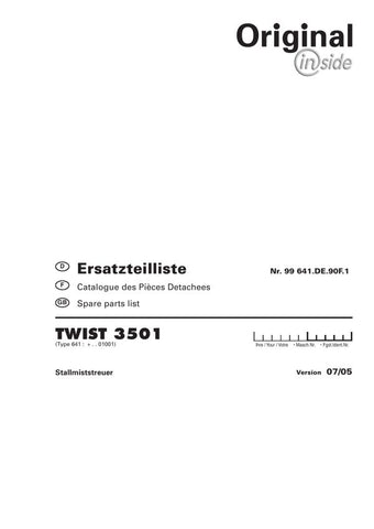 Discover the ultimate resource for your Pöttinger Agricultural Twist 3501 with our comprehensive Parts Catalog Manual in PDF format. This essential guide provides detailed diagrams and part numbers, ensuring you can easily identify and order the components you need to keep your equipment running smoothly.