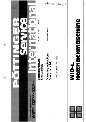Enhance your agricultural efficiency with the POTTINGER Agricultural WID-L Operation Instructions and Parts Catalog Manual. This comprehensive PDF file is designed to provide you with essential operational guidelines and detailed parts information, ensuring that you can maximize the performance of your equipment.