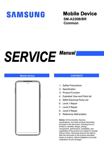 Unlock the full potential of your Samsung Galaxy A22 5G with our comprehensive service manual (SM-A226B, SM-A226BR) in PDF format. This essential guide provides detailed instructions, troubleshooting tips, and maintenance advice to ensure your device operates at peak performance. Perfect for both tech enthusiasts and everyday users, this manual empowers you to resolve issues quickly and efficiently, enhancing your overall smartphone experience. Download now and take control of your device!
