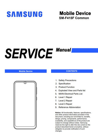 Unlock the full potential of your Samsung Galaxy F41 with the comprehensive Service Manual (SM-F415F) in PDF format. This essential guide provides detailed instructions, troubleshooting tips, and technical specifications to help you maintain and repair your device with confidence. Whether you're a tech enthusiast or a professional technician, this manual is your go-to resource for ensuring optimal performance and longevity of your smartphone. Download now and take the first step towards mastering your