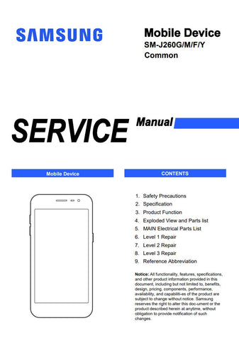 Unlock the full potential of your Samsung Galaxy J2 Core with our comprehensive Service Manual (SM-J260G, SM-J260M, SM-J260F, SM-J260Y) in PDF format. This essential guide provides detailed instructions, troubleshooting tips, and technical specifications to help you maintain and repair your device with confidence. Whether you're a technician or a DIY enthusiast, this manual is your go-to resource for ensuring optimal performance and longevity of your smartphone. Download now and take the first step towards 