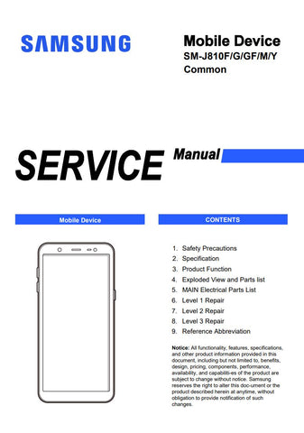 Unlock the full potential of your Samsung Galaxy J8 with our comprehensive Service Manual (SM-J810F, SM-J810G, SM-J810GF, SM-J810M, SM-J810Y) in PDF format. This essential guide provides detailed instructions, troubleshooting tips, and repair procedures to help you maintain and optimize your device effortlessly. Whether you're a technician or a DIY enthusiast, this manual is your go-to resource for ensuring your Galaxy J8 operates at its best. Download now and take the first step towards mastering your