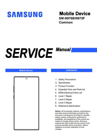 Unlock the full potential of your Samsung Galaxy Note 10+ with our comprehensive Service Manual (SM-N976B, SM-N975F) in PDF format. This essential guide provides detailed instructions, schematics, and troubleshooting tips to help you maintain and repair your device with confidence. Whether you're a tech enthusiast or a professional technician, this manual is designed to enhance your understanding and ensure your smartphone operates at its best. Don't miss out on the opportunity to keep your device in top
