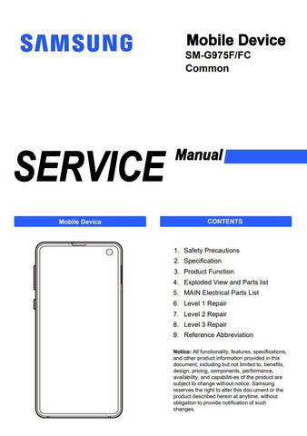 Unlock the full potential of your Samsung Galaxy S10+ with our comprehensive service manual (SM-G975F, SM-G975FC) in PDF format. This essential guide provides detailed instructions, troubleshooting tips, and maintenance procedures to ensure your device operates at peak performance. Whether you're a tech enthusiast or a professional technician, this manual is your go-to resource for repairs and upgrades, empowering you to handle any issue with confidence. Don't miss out on the opportunity to enhance your
