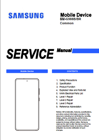 Unlock the full potential of your Samsung Galaxy S20 Ultra 5G with our comprehensive service manual (SM-G988B, SM-G988BR) in PDF format. This essential guide provides detailed instructions, troubleshooting tips, and maintenance advice to ensure your device operates at peak performance. Whether you're a tech enthusiast or a professional technician, this manual is your go-to resource for maximizing the capabilities of your smartphone. Download now and take control of your device's functionality!