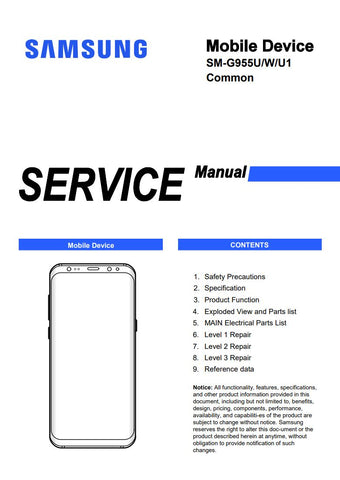 Unlock the full potential of your Samsung Galaxy S8+ with our comprehensive Service Manual (SM-G955U, SM-G955W, SM-G955U1) in PDF format. This essential guide provides detailed instructions, troubleshooting tips, and technical specifications to help you maintain and repair your device with confidence. Whether you're a tech enthusiast or a professional technician, this manual is your go-to resource for ensuring optimal performance and longevity of your smartphone. Download now and take the first step towards
