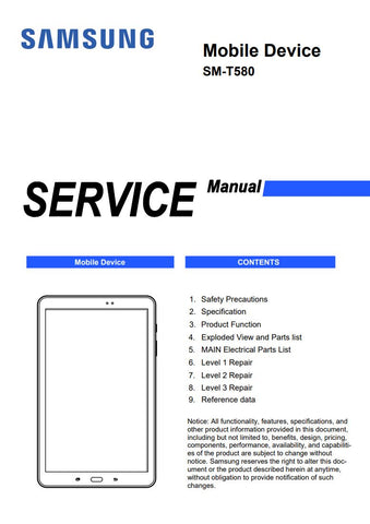 Unlock the full potential of your Samsung Galaxy Tab A 10.1 with the comprehensive Service Manual (SM-T580) in PDF format. This essential guide provides detailed instructions, troubleshooting tips, and repair insights, ensuring you can maintain and optimize your device with ease. Perfect for both tech enthusiasts and professionals, this manual is your go-to resource for keeping your tablet in top condition. Download now and empower yourself with the knowledge to enhance your Samsung experience!