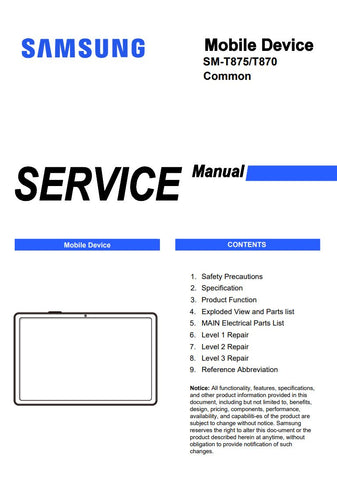 Unlock the full potential of your Samsung Galaxy Tab S7 with the comprehensive Service Manual (SM-T875, SM-T870) in PDF format. This essential guide provides detailed instructions, troubleshooting tips, and technical specifications to help you maintain and repair your device with confidence. Whether you're a tech enthusiast or a professional technician, this manual is your go-to resource for ensuring optimal performance and longevity of your tablet. Don't miss out on the opportunity to enhance your device