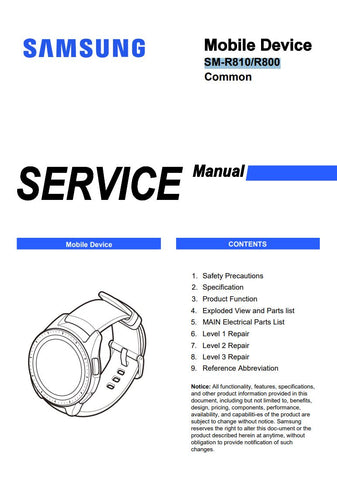 Unlock the full potential of your Samsung Galaxy Watch (42mm) with our comprehensive service manual (SM-R810, SM-R800) in PDF format. This essential guide provides detailed instructions, troubleshooting tips, and maintenance advice to ensure your smartwatch operates at peak performance. Whether you're a tech enthusiast or a casual user, this manual is your go-to resource for maximizing functionality and longevity. Download now and take control of your device with confidence!
