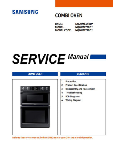 Unlock the full potential of your Samsung microwave with the comprehensive service manual for models NQ70M6650DS, NQ70M7770DSAA, NQ70M6650D, NQ70M7770D, and NQ70M7770D. This PDF file is an essential resource for troubleshooting, maintenance, and repair, providing detailed diagrams, step-by-step instructions, and expert tips to ensure your appliance operates at peak performance. Whether you're a DIY enthusiast or a professional technician, this manual will empower you to tackle any issue with confidence,