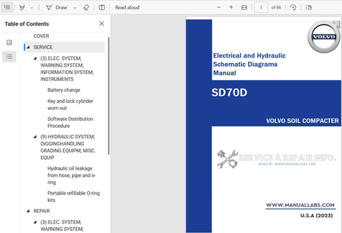 SD70D Volvo Soil Compacter Electrical and Hydraulic Schematic Diagrams Manual - PDF File Download