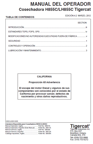 TIGERCAT H855C HARVESTER USER MANUAL