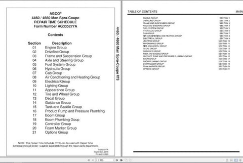 Introducing the SPRA COUPE EU 4460, 4660 MAN Sprayer Repair Time Schedule Manual (AG335277A) - your essential guide for efficient maintenance and repair of your sprayer. This comprehensive PDF file is designed to streamline your repair processes, ensuring that you can keep your equipment running smoothly and effectively.