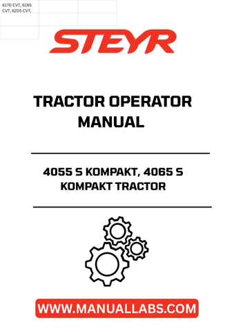 Enhance your operational efficiency with the STEYR 4055 S KOMPAKT and 4065 S KOMPAKT Tractor Operator Manual. This comprehensive guide is designed to provide you with essential information and insights to maximize the performance of your tractor. With clear instructions and detailed illustrations, you can easily navigate through the features and functionalities of your machine.