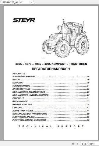 Unlock the full potential of your STEYR 4065, 4075, and 4085 Compact Tractors with the comprehensive Repair Manual (Part No. 87744422B). This PDF file is an essential resource for both seasoned mechanics and DIY enthusiasts, providing detailed instructions and diagrams to ensure your tractor operates at peak performance.