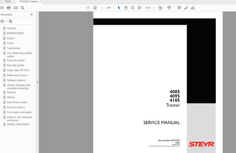 Unlock the full potential of your STEYR 4085, 4095, and 4105 tractors with the comprehensive Service Manual (47531627) in PDF format. This essential guide provides detailed instructions and insights, ensuring you can maintain and repair your equipment with confidence.