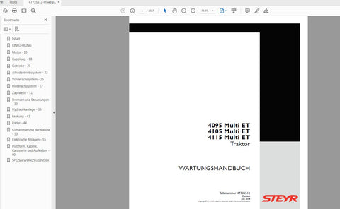 Unlock the full potential of your STEYR 4095, 4105, or 4115 MULTI ET tractor with this comprehensive service manual. Packed with detailed instructions and technical specifications, this digital file provides the essential guidance you need to maintain, troubleshoot, and repair your machine with confidence.