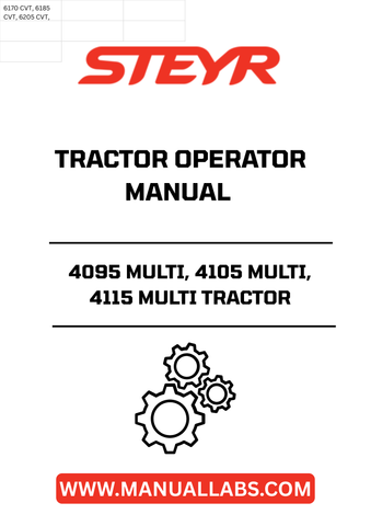 Enhance your operational efficiency with the STEYR 4095 MULTI, 4105 MULTI, and 4115 MULTI Tractor Operator Manual. This comprehensive guide is designed to provide you with essential information and insights to maximize the performance of your tractor. With clear instructions and detailed illustrations, you can easily navigate through maintenance, troubleshooting, and operational procedures.