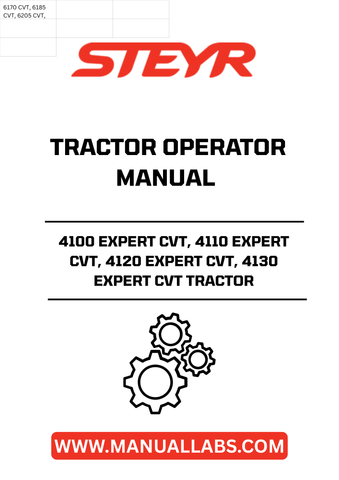 Discover the essential STEYR 4100 EXPERT CVT Operator Manual, designed specifically for the 4110, 4120, and 4130 models. This comprehensive guide provides you with all the necessary information to operate your tractor efficiently and safely, ensuring optimal performance in every task.