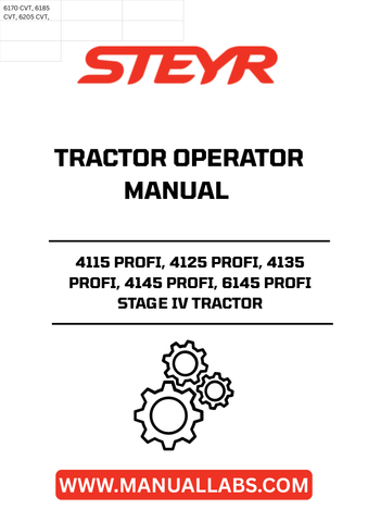 Discover the essential STEYR 4115, 4125, 4135, 4145, and 6145 PROFI Stage IV Tractor Operator Manual (Part No. 48057785). This comprehensive guide is designed to enhance your operational efficiency and ensure you get the most out of your tractor. With detailed instructions and insights, it covers everything from basic operations to advanced features, making it an invaluable resource for both novice and experienced operators.