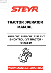 Discover the essential STEYR 6150 CVT, 6165 CVT, and 6175 CVT S-CONTROL CVT Tractor Operator Manual, designed specifically for Stage IV tractors. This comprehensive guide provides operators with the knowledge and insights needed to maximize the performance and efficiency of their machinery.