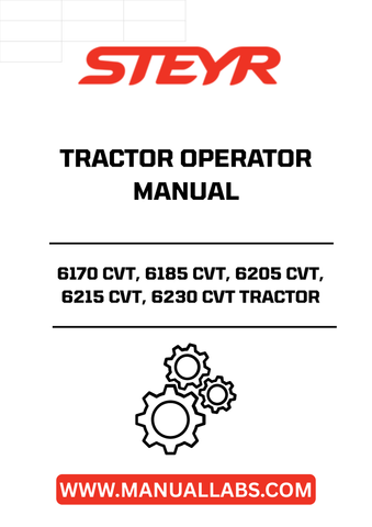 Enhance your operational efficiency with the STEYR 6170 CVT, 6185 CVT, 6205 CVT, 6215 CVT, and 6230 CVT Tractor Operator Manual. This comprehensive guide is designed to provide you with essential information and insights to maximize the performance of your tractor. With clear instructions and detailed illustrations, you’ll navigate your machine’s features with ease.