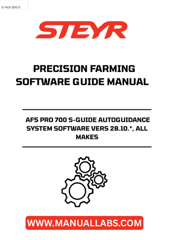 Elevate your farming efficiency with the STEYR AFS PRO 700 S-Guide Autoguidance System Software, version 28.10. This cutting-edge precision farming software is designed to streamline your agricultural operations, ensuring accurate guidance for all makes of equipment. With its user-friendly interface, you can easily navigate through features that enhance productivity and reduce operational costs.