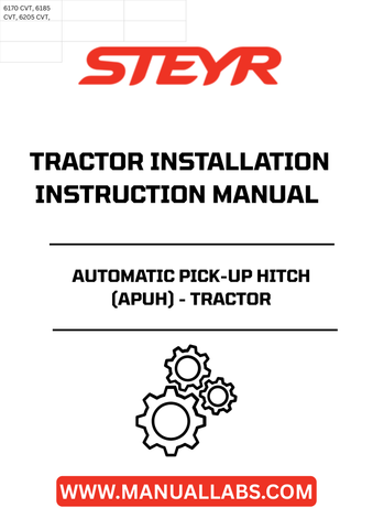  Enhance your tractor's functionality with the STEYR Automatic Pick-Up Hitch (APUH) installation instructions manual. Designed specifically for STEYR tractors, this comprehensive guide ensures a seamless installation process, allowing you to maximize your equipment's efficiency and performance.