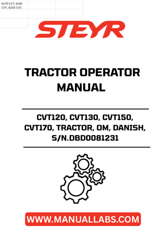 Introducing the STEYR CVT Operator Manual, specifically designed for models CVT120, CVT130, CVT150, and CVT170. This comprehensive guide, with the part number 6036931700, is essential for anyone looking to maximize the performance and longevity of their STEYR tractor.