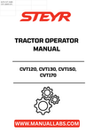 Enhance your operational efficiency with the STEYR CVT120, CVT130, CVT150, CVT170 Tractor Operator Manual (Part No. 6-30970). This comprehensive guide is designed to provide you with essential information and insights to maximize the performance of your tractor. Whether you're a seasoned operator or new to the STEYR family, this manual is an invaluable resource for understanding your machine's capabilities.