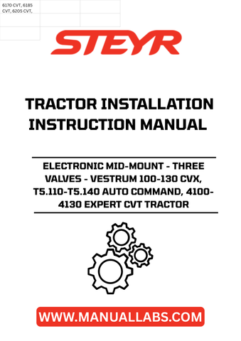 Introducing the STEYR Electronic Mid-Mount with Three Valves, designed specifically for Vestrum 100-130 CVX, T5.110-T5.140 Auto Command, and 4100-4130 Expert CVT tractors. This installation instructions manual (part number 51478248) is an essential resource for ensuring seamless integration and optimal performance of your tractor's hydraulic system.