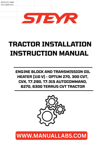 Introducing the STEYR Engine Block and Transmission Oil Heater, designed specifically for the OPTUM 270, 300 CVT, CVX, T7.290, T7.315 Autocommand, 6270, and 6300 Terrus CVT tractors. This high-quality 110 V heater ensures optimal engine performance by preheating the engine block and transmission oil, allowing for smoother starts and improved efficiency in cold weather conditions.