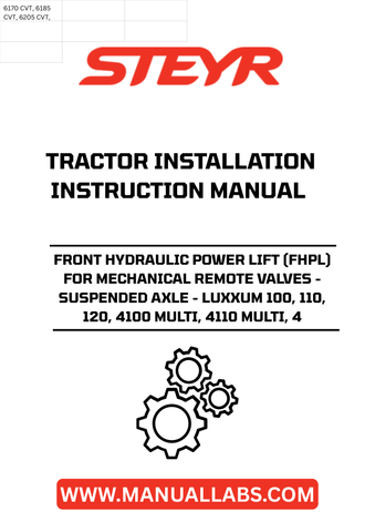 Introducing the STEYR Front Hydraulic Power Lift (FHPL) designed specifically for mechanical remote valves. This robust hydraulic system enhances your tractor's performance, providing superior lifting capabilities for a variety of implements. Compatible with LUXXUM 100, 110, 120, 4100 MULTI, and 4110 MULTI models, it ensures seamless integration and optimal functionality.