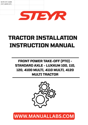 Enhance your STEYR tractor's capabilities with the Front Power Take-Off (PTO) designed for standard axle models, including LUXXUM 100, 110, 120, 4100 MULTI, 4110 MULTI, and 4120 MULTI. This essential component allows for seamless integration of various implements, maximizing your tractor's versatility and efficiency in the field.