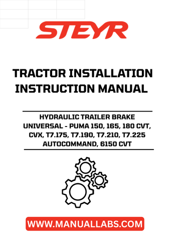Introducing the STEYR Hydraulic Trailer Brake Universal, designed specifically for a range of high-performance tractors including the Puma 150, 165, 180 CVT, CVX, T7.175, T7.190, T7.210, T7.225 Autocommand, and 6150 CVT. This essential component ensures optimal braking performance, enhancing safety and control during heavy-duty operations.